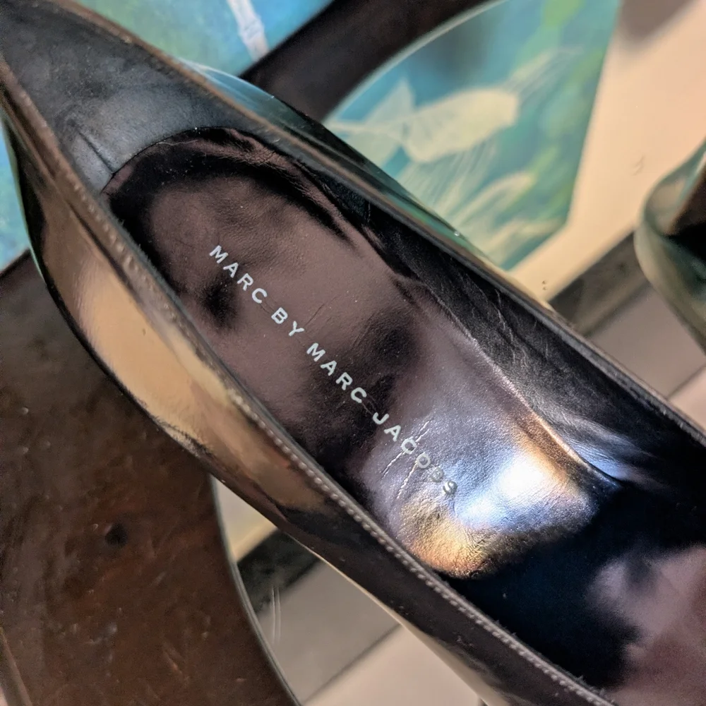 Marc By Marc Jacobs Shiny Pewter Black Heels New No‎ Box